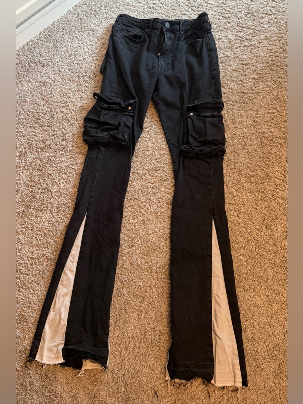 Fashion Nova Men’s  Black Cargo Split-Hem Jeans